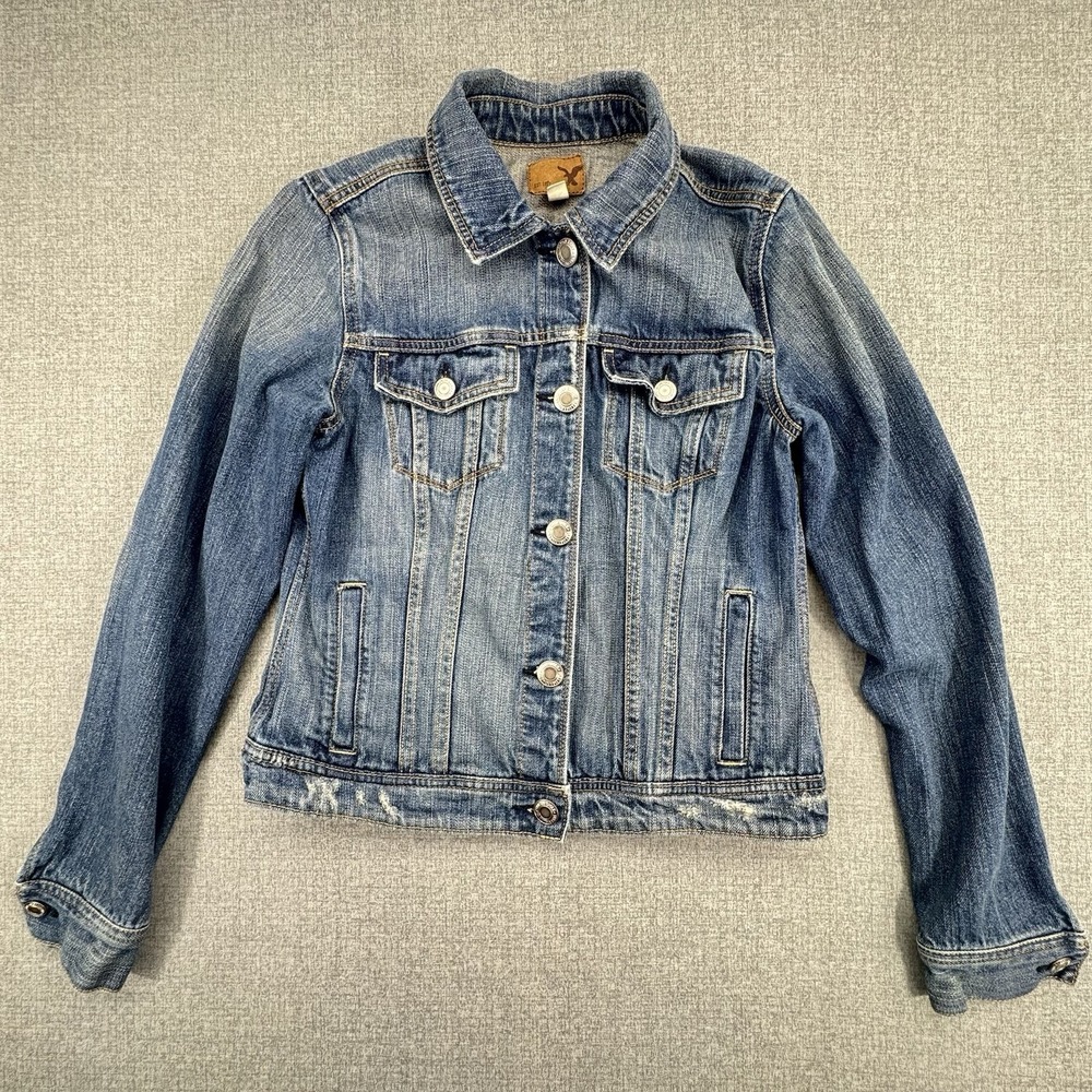American Eagle Jean Jacket Womens Small Blue Denim Coat Pockets Trucker